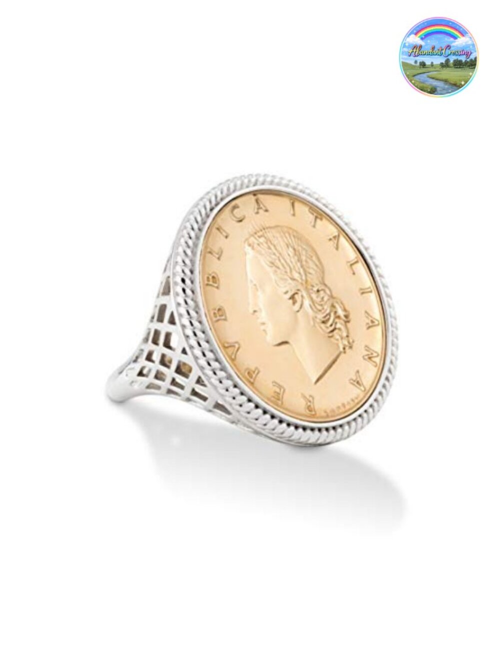 Genuine 20-Lira Coin Rope Ring 925 Sterling Silver Italian Jewelry